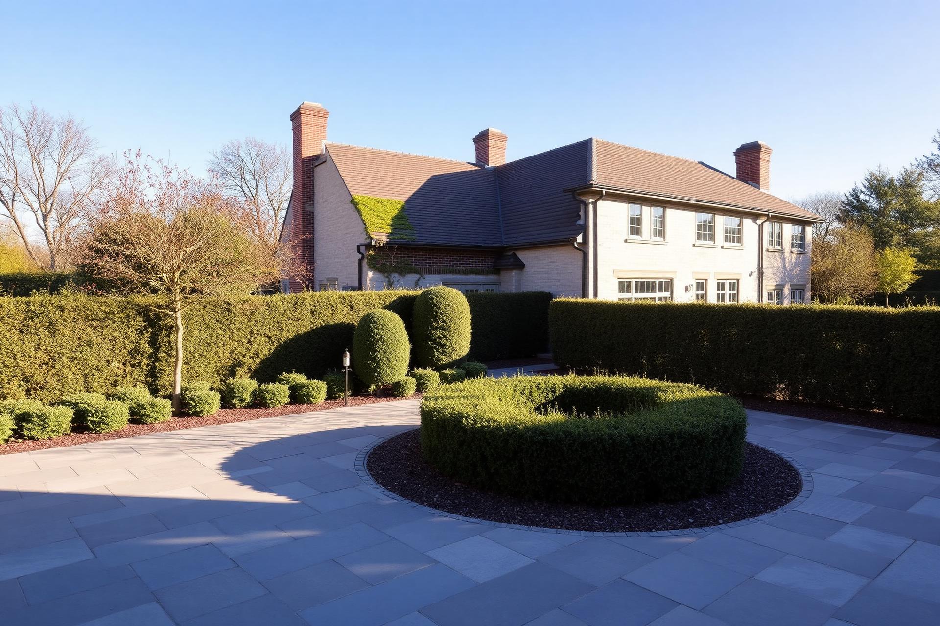 Hawthorn residence garden with hedging and bluestone terrace