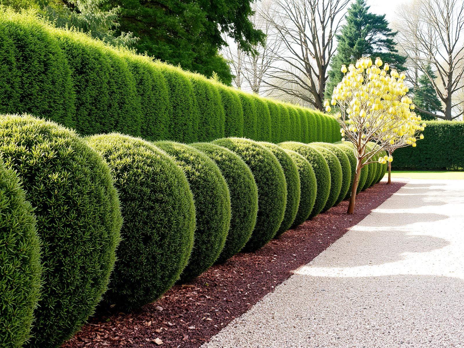 Armadale garden path lined with clipped buxus and ornamental trees